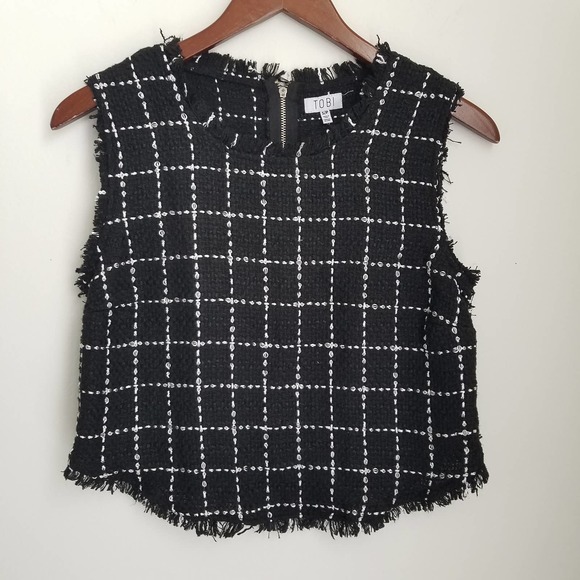 Tobi Tops - 2/$15 TOBI Sunday Pearls Fringe Tweed Top